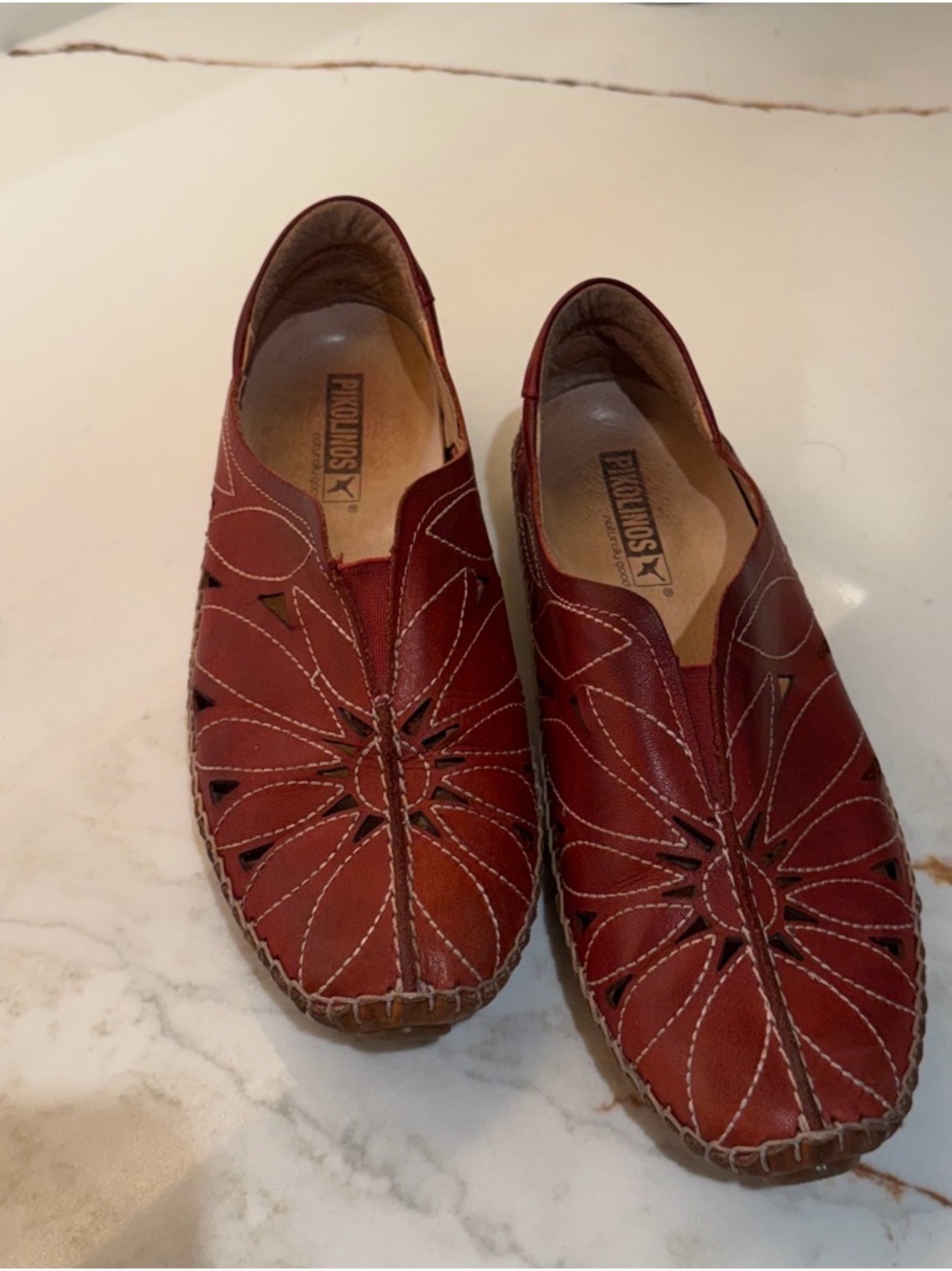 PIKOLINOS Brick Red Leather Slip-On with White Stitching